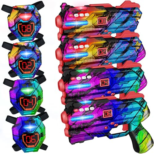 Laser Tag Guns Set of 4 Laser Tag Guns with Digital LED Score Display Vests,Gifts for Teens and Adults Boys & Girls,Adults and Family Fun,Gift for Kids Ages 8 9 10 11 12+Year Old Boy