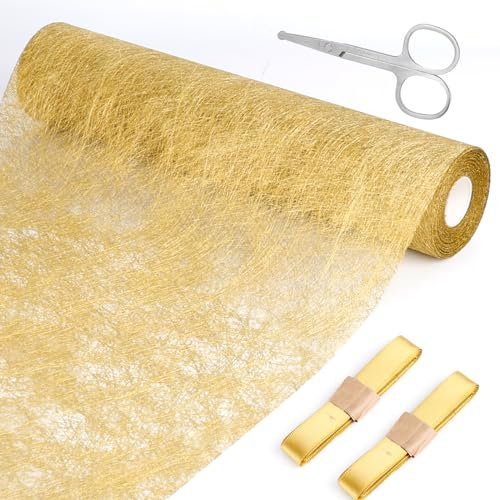 1 Rolle Tischläufer Gold 30cmx20m Tischband mit Beschicht Glänzend Golden Glänzend Gold Tischdecken Hochzeit Dekostoff Polyester Tischdeko Tischläufer mit 2 Farbiger Bänder