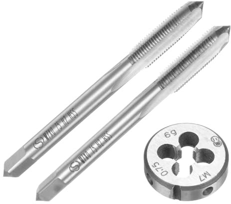 QUARKZMAN Set di 3pz Maschi e Filiera Metrici a Mano, M7 x 0.75 Maschi con Filettatura Conica/Tappo e Filiere Rotondo, Kit di Attrezzi Filettatura a Mano per Riparazione Filetti