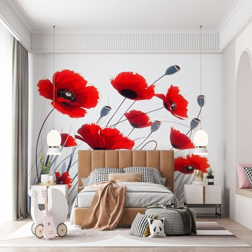 Carta da Parati Murale Colore Chiaro 300L x 210A cm, Murale Fotografico Pittura Artistica Fiore Papavero Fiore Panoramico Personalizzato - Decorazione dal Design Moderno Poster per Soggiorno Cameretta