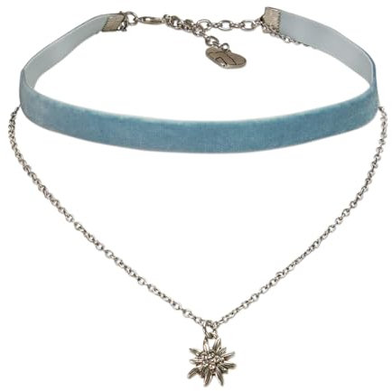 Alpenflüstern Trachten-Samt-Kropfband Strassedelweiss-Kette - nostalgische Trachtenkette enganliegend, Kropfkette elastisch, Damen-Trachtenschmuck, Samtkropfband schmal (hell-blau) DHK332