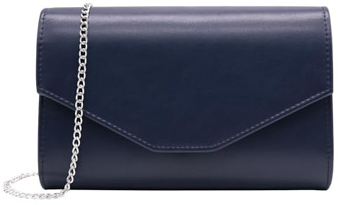 Milisente Damen Clutch Elegant Envelope Handtasche Groß Glattleder Abendtasche mit Schulter Kette(Dunkelblau-1)