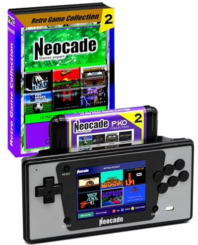 NEOCADE Retro Pocket Console for Mega Drive with LCD 3.5, 12 MD Multigame Cartridges and 20 Integrated NES Games