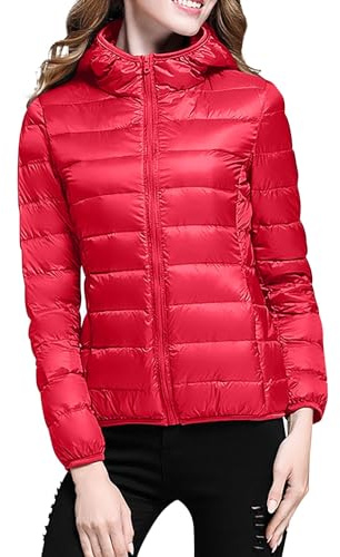 Chaqueta de invierno para mujer, cálida, corta, acolchada, de manga larga, con capucha, resistente al viento, impermeable, chaqueta con capucha, corte ajustado, chaqueta de plumón, ligera, plegable,