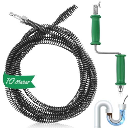 Nuyoah Rohrreinigungsspirale Abflussreiniger Spirale Abfluss Rohrreinigung 10m × 10mm Rohrspirale Abflussspirale Rohrreinigungswelle Rohrreiniger Rohrreinigungsgerät für Verstopfte Rohre (10m)