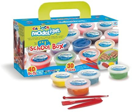 Carioca Set scolastico con pasta modellante | Argilla per modellare super leggera, elastica, malleabile e senza glutine | Asciugatura all'aria, non richiede cottura | 70 pezzi