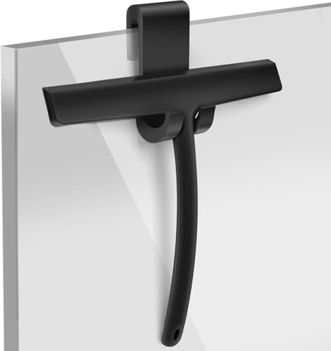 Kolamom Raclette Douche, Raclette Vitre Silicone avec Noyau en Acier Inoxydable, Raclette de Douche avec Crochet Mural pour Salle de Bain, Verre, Fenêtre Voiture, Miroir, Noir, 24 cm