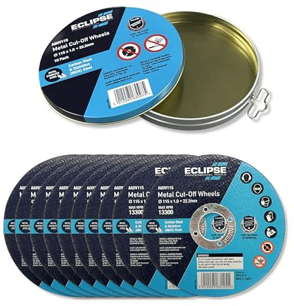 Eclipse Professional Tools A60V115 Ultra-Thin Cutting Discs 115 x 1.0 x 22.23mm - Precision Cuts, Minimal Heat, Reduced Material Loss, Ideal for Metal, Ceramic, Glass, and Composites - 10 x Blades