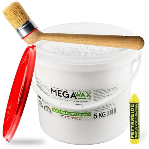 Stix Reifenmontage Set 3-TLG - 5kg Reifenpaste MEGA Wax, Profi Pinsel & Reifenkreide - Komplettset für Reifenwechsel & Werkstattbedarf
