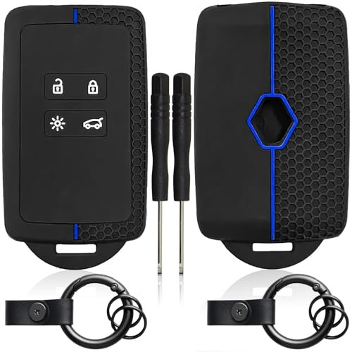 2 Pezzi Portachiavi per Auto compatibile Re/ nau/ lt 4 tasti Smart Key Cover (solo keyless go) Chiavi Auto Silicone Protezione Copri Telecomando per Clio/Espace 5/Master Bus/Talisman(Linea blu)