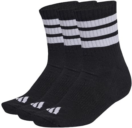 adidas Unisex - Adulto 3 Stripes Cushioned Sportswear Mid Cut Socks 3 Pair Pack, black/white/white, 42-45