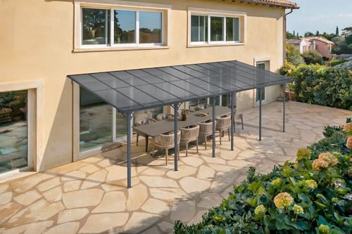 Pérgola/cochera de Aluminio Cazeboo, KLEO Carport, 300 x 300 cm, Gris, adosada, 9 m², Techo de policarbonato
