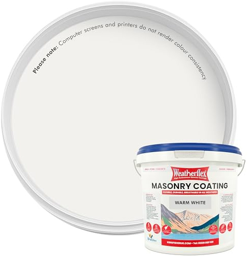 Kingfisher Weatherflex Masonry Paint 10L | Waterproof & Non-Toxic Outdoor Paint for Brick, Stone, Concrete and More | Ultra-Flexible, Crack Resistant & Breathable for Extreme Weather | Warm White