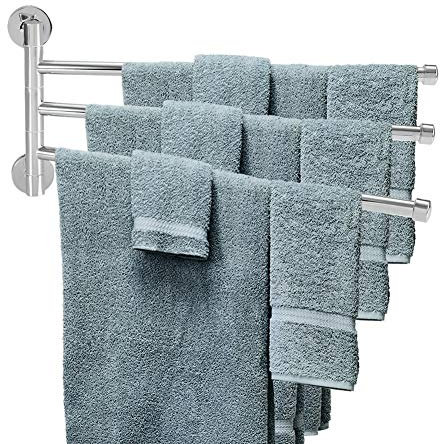 Toallero Giratorio, Estante de Toallas de Acero Inoxidable Soporte de Toalla Giratorio Montado en Pared Estantería de Almacenamiento para Baño con 2/3 Barras (3 Brazos)