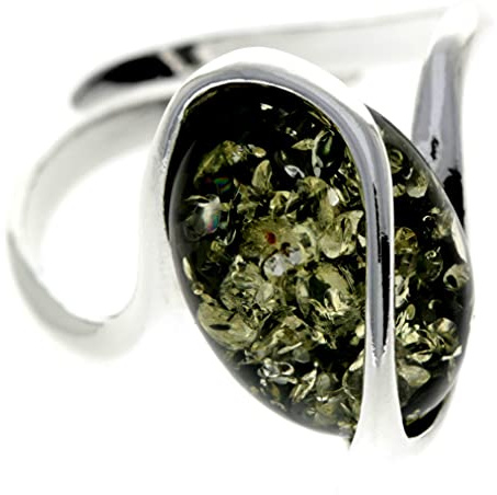 SilverAmber Jewellery UK Noda GL477 Bague réglable en ambre de la Baltique et argent sterling 925, Argenté, Ambre vert.,