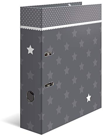 Herma 7189 Folder DIN A4 Stars Grey with Border, Set of 10, 7 cm Wide, Sturdy Cardboard, Coloured Outer and Inner Print in High-Quality Design, Ring Binder, Office Folder, Motif Folder