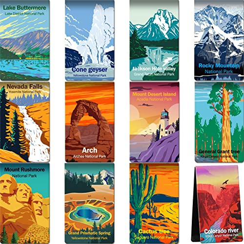 Outus 24 Pcs Magnetic Bookmarks National Park Magnetic Page Markers Assorted Inspirational Book Mark Set with National Park Landscape Bookmarker Clip Gift for Book Lovers Students Teachers