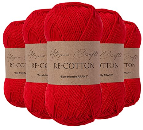 Utopia Crafts Re-Cotton Strickgarn, 5 x 100 g (Scarlet)