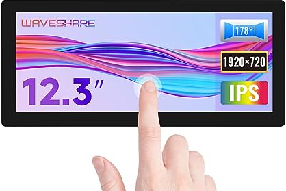Waveshare 12.3inch Capacitive Touch Screen LCD, 600 Cd/M² 1920×720 HD Resolution HDMI IPS Toughened Glass Panel Supports Raspberry Pi 4B/3B+/3B/Zero/Zero W/WH/Zero 2W Series Boards