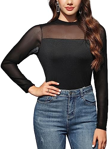 Tuopuda Dam nättopp transparent skjorta sexig långärmad tröja transparent t-shirt ren mesh blus tunika casual klubbkläder party toppar, e, S