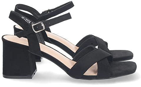 shoes&blues.es 70598 Sandalia de Tacon para Mujer, Comoda, con Palas Cruzadas, con Cierre de Hebilla, Primavera Verano 2023 Negro Talla 36