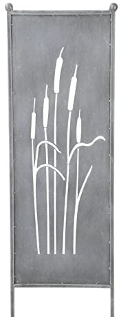 finehomegarden Stele Metall grau Sichtschutz Schilfkolben Windschutz Dekowand B52cm H165cm
