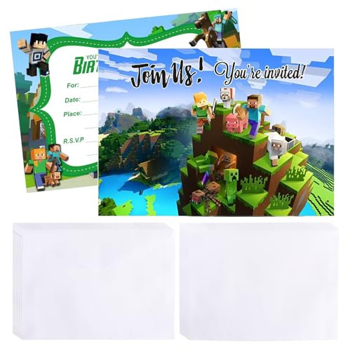 Gxhong Einladungskarte Umschlag Kindergeburtstag, Videospiele Zubehör Einladungskarten Set, 12Pcs Party Bankett Einladungskarte mit Weißer Umschlag, für Jungen Mädchen Geburtstagsfeier