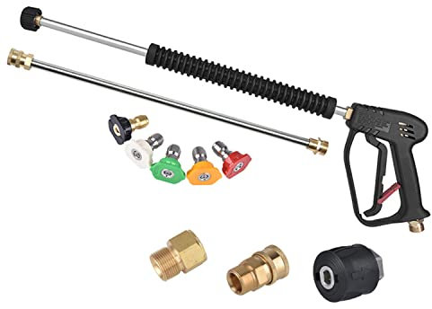 Aim Tools High Pressure Washer Gun Long Handle 4000 PSI with 5 Spray Nozzle Tips, 50cm Extension Wand, M22 14mm Fitting and Quick Connect Adapter, Car Jet Washer Cleaning Kit