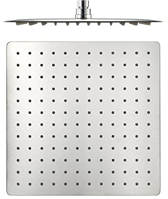 ENKI, R46, Square Ultra Slim Shower Head Stainless Steel Very Large 400mm, Chrome Fixed Shower Heads, Ball Joint, High Pressure Shower Head