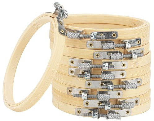 FAAING 10 Stück Stickrahmen Holz Rund 10cm, Bambus Stickrahmen Klein, Holz Kreuzstich Stickrahmen für DIY Kreuzstich Stickerei Kunst Handwerk Nähen