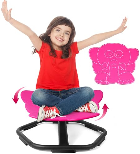 TERRAMUS Sedia Girevole per Bambini, Rosa, con Sensore di Autismo, Rotazione a 360°, Gioco e Sviluppo, Animale, Ferro, Rosa, Seduta Ergonomica, Adatta per Bambini con Autismo