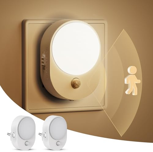 LOHAS-LED Nachtlicht Steckdose mit Bewegungsmelder und Dämmerungssensor, 2 Stück Warmweiß 3000K, Helligkeit Einstellbar für Kinderzimmer, Schlafzimmer, Badezimmer