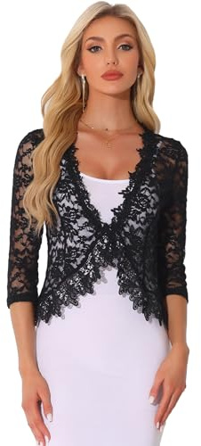 Allegra K Floral Lace Shrugs for Women's Evening Elegant Cardigan | 3/4 Sleeves Formal Bolero