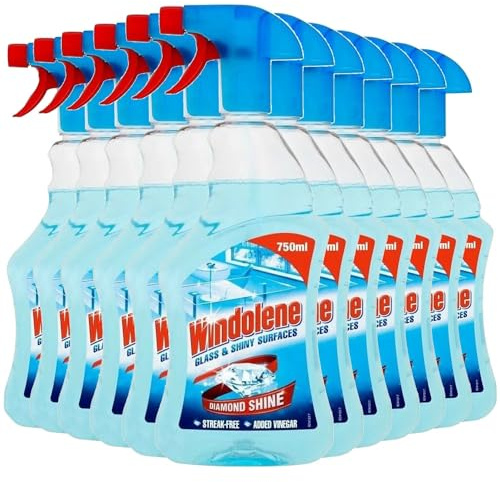 Windolene Glass & Shiny Surfaces Diamond Shine, Pack 12 x 750ml, Streak-Free Cleaning for Windows, Window cleaner & Glass cleaner