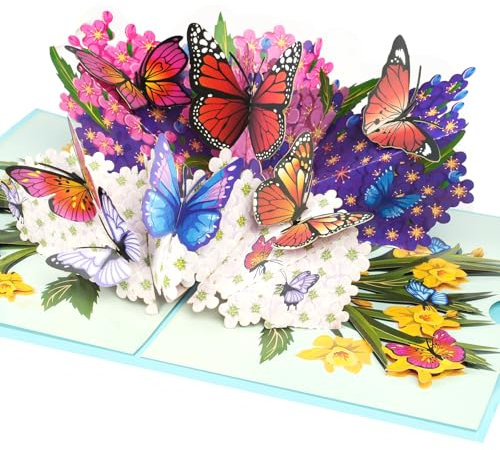 OFFCUP Geburtstagskarte, 3D Pop Up Grußkarten Geburtstag mit Umschlag, 3D Pop Up Geburtstagskarten Schmetterlingskarte 3D Pop Up Karte, Geburtstag Grußkarte für Frau Männer