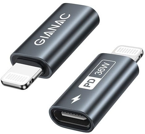 GIANAC USB C auf Lightning Adapter (2Stück), Lightning USB C Adapter 36W Schnelles Laden für iPhone 14 13 12 11 Pro Max, iPad Pro/Air 5/Mini 6, iPod, Nicht für OTG/Audio