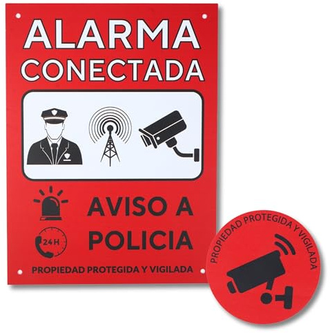 ITALMI® Set Cartel Alarma Videovigilancia de PVC + Adhesivo | Placa zona videovigilada 20x15 cm + adhesivo pequeño para añadir una seguridad extra. (1) (1)