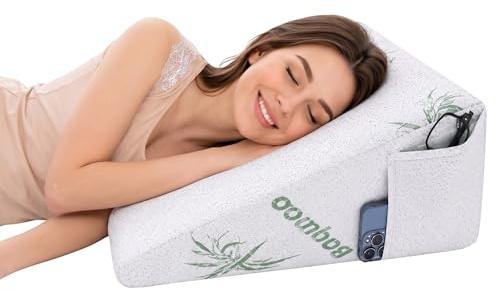 LUXTROUS Premium Bamboo Wedge Pillow For Bed Adult Memory Foam,Wedge Cushion Acid Reflux Pillow, for Reduce Snoring Back Pain Heartburn,Maternity Support Washable Zip Cover (Pack of1)