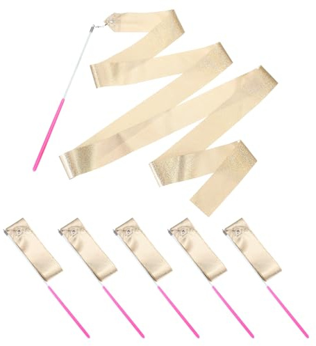 PATIKIL Tanzband mit Stab Tanzbänder, 6 Stück 2M/78,7 Gymnastik Band mit Rutschfestem Gymnastikstab Dance Ribbons Turnzubehör für Künstlerisches Tanzen Talentshows, Goldton