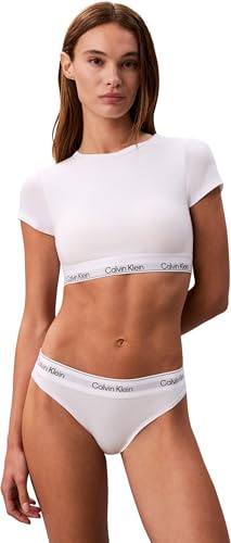 Calvin Klein Braguita brasileña Mujer con Logotipo en la Cintura, Blanco (White), S