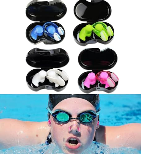 Plstod Tappa Naso Nuoto Set di 4 Pezzi, Tappanaso per Piscina, Tappi Orecchie Piscina Impermeabili, Tappanaso Nuoto Sincronizzato Tappi per Le Orecchie Riutilizzabili per Bambini Adulti Principianti