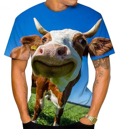 3D Impression Partout Vache Animal Graphique T-Shirts Hommes Femmes Drôle O-Neck Manches Courtes Streetwear Tee Tops, L