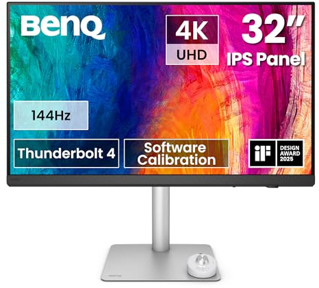 BenQ PD3226G 32 4K UHD 3840x2160 144Hz Monitor für Designer, IPS, 95% P3, 100% sRGB, 90W Thunderbolt 4, Software-Kalibrierung, KVM, Daisy Chain, reflexionsfreies Nano Matte Panel, höhenverstellbar