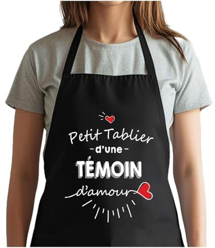 Planetee Tablier Noir Thaïs d'amour| Vêtement Blouse de protection pour Cuisine Barbecue, Jardinage, Tâches ménagères