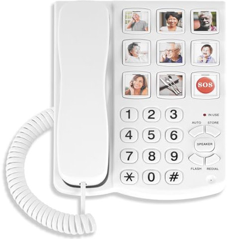 Uvital Corded Landline Phones for Elderly, Big Button Telephone for Home/Hotel/Office, Desk Telephone with One-Touch Speed Dialling, Hands-Free, Volume Control and Redial