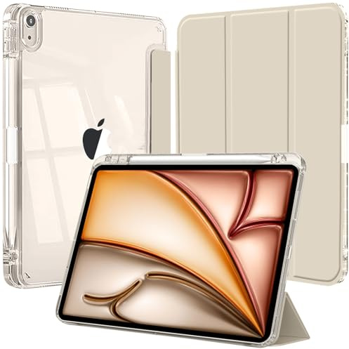 Funda para iPad Air 11 Pulgadas M4/M3/M2 (2026/2025/2024), iPad Air 5/4 10,9 2022/2020 con Portalápiz, Clara Transparente Carcasa Trasera Soporte Antigolpes Cover Tableta, Blanco Estrella