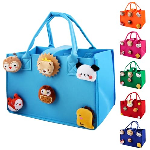 Shoppingkorg barn, Dwafill 30 x 20 x 18 cm filtväska liten färgglad, liten filtväska med handtag, korgväska barn, leksaksväska pojke, som presentpåse för helgdagarna (himmelsblå, M)