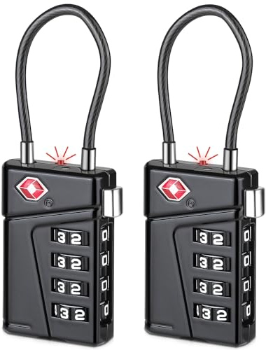 Diyife TSA008 Cadenas Code pour Valise, [Bouton Rouge Rappel de Déverrouillage] 3mm Câble D'acier, Cadenas à Combinaison 4 Chiffres pour Bagages Casier Petite Valise Set Valise - Lot de 2 Pièces