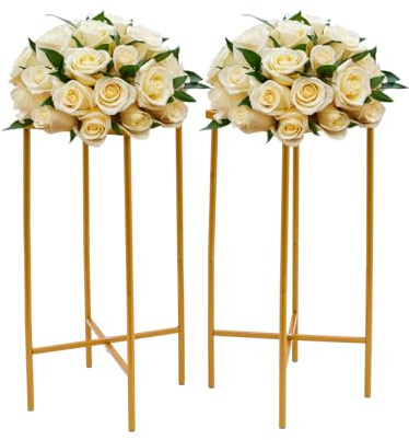 Lot de 10 supports de fleurs de mariage dorés - Support en métal robuste pour décoration de mariage et de fête - Support rectangulaire avec grande capacité de charge de 5 à 10 kg - Design moderne pour