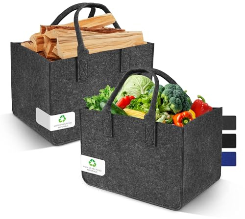 Novent Shoppingkorg, filtkorg, 30 l, XXL, filtväska, stor, vikbar shoppingväska med handtag – robust bärkorg av 4 mm filt, shoppingväska (2 stycken mörkgrå och svart)